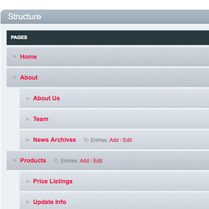 Expression Engine screen shot, Structure